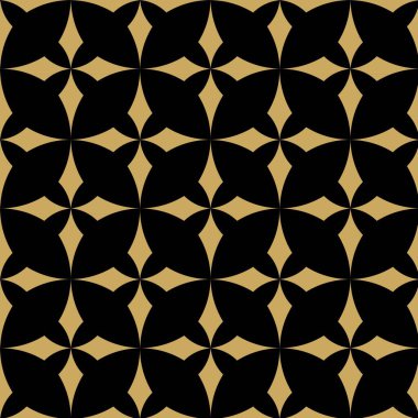 Kareler, haçlar, çizgiler ve çizgilerle soyut geometrik desen. Kusursuz vektör arkaplanı. Siyah ve altın süs. Modern retiküle grafik tasarımı.