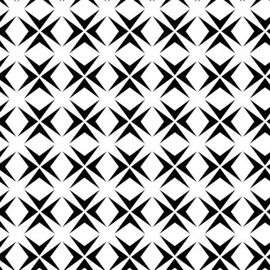 Haçlı, çizgili, çizgili soyut geometrik desen. Kusursuz vektör arkaplanı. Beyaz ve siyah süs. Modern retiküle grafik tasarımı.
