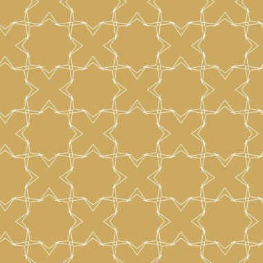 Haçlı, çizgili, çizgili soyut geometrik desen. Kusursuz vektör arkaplanı. Beyaz ve altın süs. Modern retiküle grafik tasarımı.