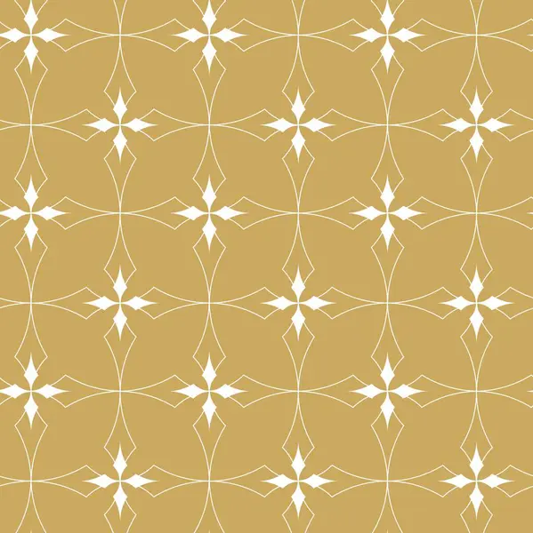 Haçlı, çizgili, çizgili soyut geometrik desen. Kusursuz vektör arkaplanı. Beyaz ve altın süs. Modern retiküle grafik tasarımı.