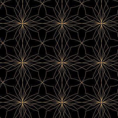 Haçlı, çizgili, çizgili soyut geometrik desen. Kusursuz vektör arkaplanı. Siyah ve altın süs. Modern retiküle grafik tasarımı.