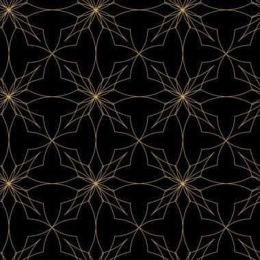 Haçlı, çizgili, çizgili soyut geometrik desen. Kusursuz vektör arkaplanı. Siyah ve altın süs. Modern retiküle grafik tasarımı.