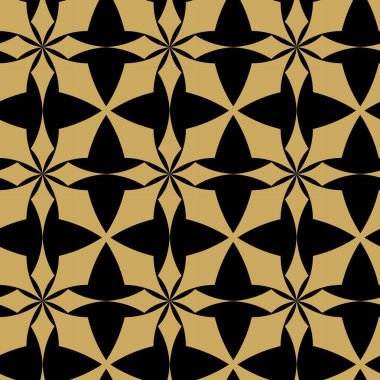 Haçlı, çizgili, çizgili soyut geometrik desen. Kusursuz vektör arkaplanı. Siyah ve altın süs. Modern retiküle grafik tasarımı.