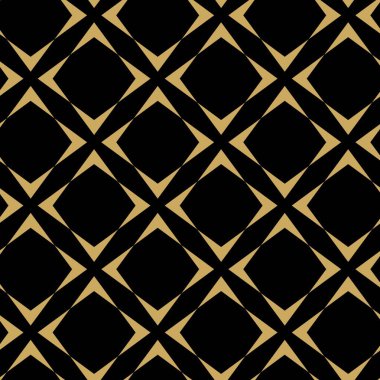 Haçlı, çizgili, çizgili soyut geometrik desen. Kusursuz vektör arkaplanı. Siyah ve altın süs. Modern retiküle grafik tasarımı.