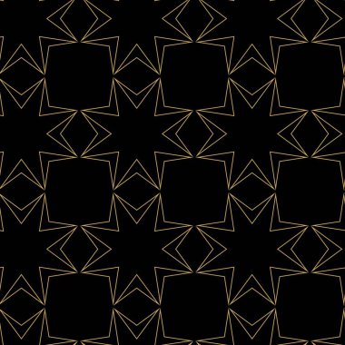 Haçlı, çizgili, çizgili soyut geometrik desen. Kusursuz vektör arkaplanı. Siyah ve altın süs. Modern retiküle grafik tasarımı.