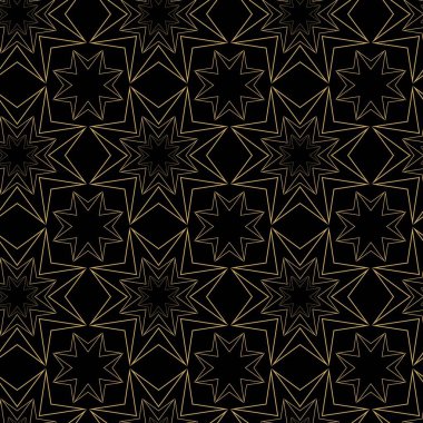 Haçlı, çizgili, çizgili soyut geometrik desen. Kusursuz vektör arkaplanı. Siyah ve altın süs. Modern retiküle grafik tasarımı.