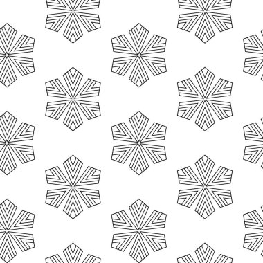 Kareler, haçlar, çizgiler ve çizgilerle soyut geometrik desen. Kusursuz vektör arkaplanı. Beyaz ve siyah süs. Modern retiküle grafik tasarımı.