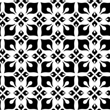Kareler, haçlar, çizgiler ve çizgilerle soyut geometrik desen. Kusursuz vektör arkaplanı. Beyaz ve siyah süs. Modern retiküle grafik tasarımı.