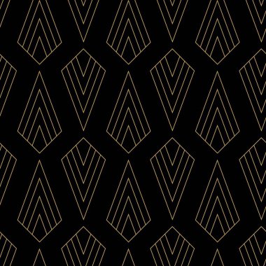 Kareler, haçlar, çizgiler ve çizgilerle soyut geometrik desen. Kusursuz vektör arkaplanı. Siyah ve altın süs. Modern retiküle grafik tasarımı.
