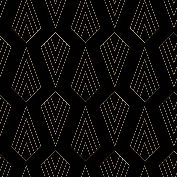 Kareler, haçlar, çizgiler ve çizgilerle soyut geometrik desen. Kusursuz vektör arkaplanı. Siyah ve altın süs. Modern retiküle grafik tasarımı.