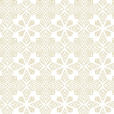 Haçlı, çizgili, çizgili soyut geometrik desen. Kusursuz vektör arkaplanı. Beyaz ve altın süs. Modern retiküle grafik tasarımı.