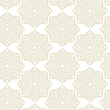 Haçlı, çizgili, çizgili soyut geometrik desen. Kusursuz vektör arkaplanı. Beyaz ve altın süs. Modern retiküle grafik tasarımı.