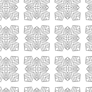 Haçlı, çizgili, çizgili soyut geometrik desen. Kusursuz vektör arkaplanı. Beyaz ve siyah süs. Modern retiküle grafik tasarımı.