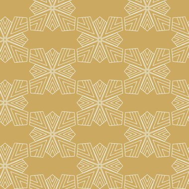 Haçlı, çizgili, çizgili soyut geometrik desen. Kusursuz vektör arkaplanı. Beyaz ve altın süs. Modern retiküle grafik tasarımı.