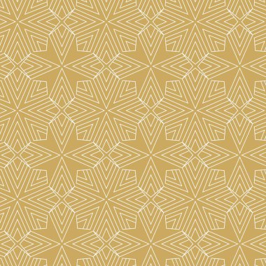 Haçlı, çizgili, çizgili soyut geometrik desen. Kusursuz vektör arkaplanı. Beyaz ve altın süs. Modern retiküle grafik tasarımı.