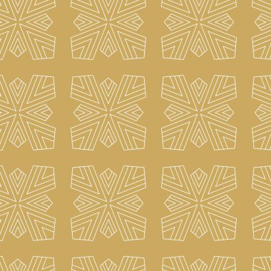 Haçlı, çizgili, çizgili soyut geometrik desen. Kusursuz vektör arkaplanı. Beyaz ve altın süs. Modern retiküle grafik tasarımı.