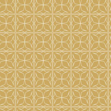 Haçlı, çizgili, çizgili soyut geometrik desen. Kusursuz vektör arkaplanı. Beyaz ve altın süs. Modern retiküle grafik tasarımı.