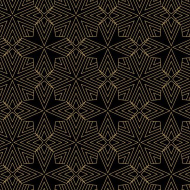 Haçlı, çizgili, çizgili soyut geometrik desen. Kusursuz vektör arkaplanı. Siyah ve altın süs. Modern retiküle grafik tasarımı.