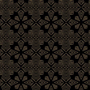 Haçlı, çizgili, çizgili soyut geometrik desen. Kusursuz vektör arkaplanı. Siyah ve altın süs. Modern retiküle grafik tasarımı.