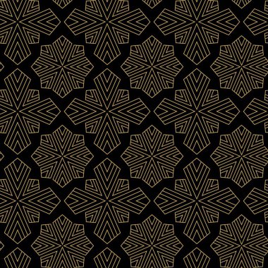 Haçlı, çizgili, çizgili soyut geometrik desen. Kusursuz vektör arkaplanı. Siyah ve altın süs. Modern retiküle grafik tasarımı.