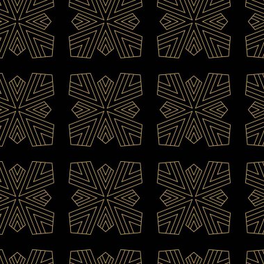 Haçlı, çizgili, çizgili soyut geometrik desen. Kusursuz vektör arkaplanı. Siyah ve altın süs. Modern retiküle grafik tasarımı.