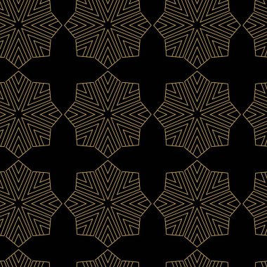 Haçlı, çizgili, çizgili soyut geometrik desen. Kusursuz vektör arkaplanı. Siyah ve altın süs. Modern retiküle grafik tasarımı.