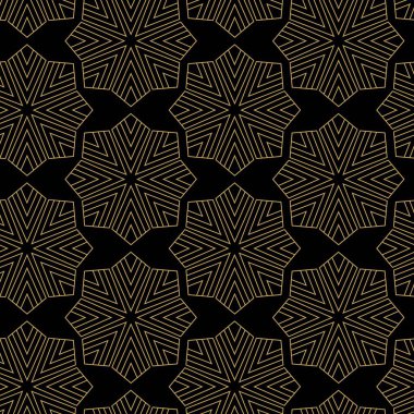 Haçlı, çizgili, çizgili soyut geometrik desen. Kusursuz vektör arkaplanı. Siyah ve altın süs. Modern retiküle grafik tasarımı.