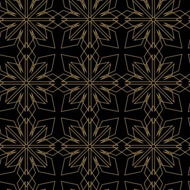 Haçlı, çizgili, çizgili soyut geometrik desen. Kusursuz vektör arkaplanı. Siyah ve altın süs. Modern retiküle grafik tasarımı.
