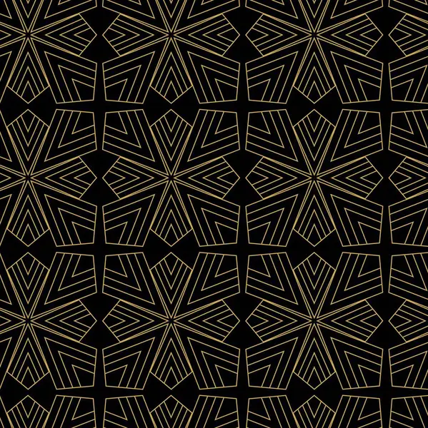 Haçlı, çizgili, çizgili soyut geometrik desen. Kusursuz vektör arkaplanı. Siyah ve altın süs. Modern retiküle grafik tasarımı.