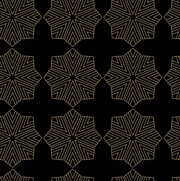 Haçlı, çizgili, çizgili soyut geometrik desen. Kusursuz vektör arkaplanı. Siyah ve altın süs. Modern retiküle grafik tasarımı.