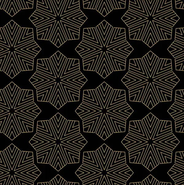 Haçlı, çizgili, çizgili soyut geometrik desen. Kusursuz vektör arkaplanı. Siyah ve altın süs. Modern retiküle grafik tasarımı.