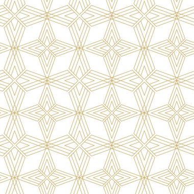 Haçlı, çizgili, çizgili soyut geometrik desen. Kusursuz vektör arkaplanı. Beyaz ve altın süs. Modern retiküle grafik tasarımı.