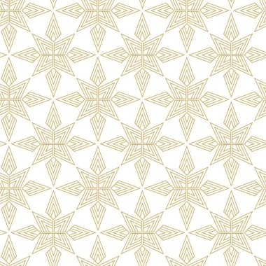 Haçlı, çizgili, çizgili soyut geometrik desen. Kusursuz vektör arkaplanı. Beyaz ve altın süs. Modern retiküle grafik tasarımı.