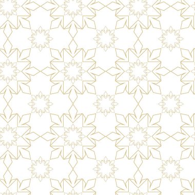 Haçlı, çizgili, çizgili soyut geometrik desen. Kusursuz vektör arkaplanı. Beyaz ve altın süs. Modern retiküle grafik tasarımı.