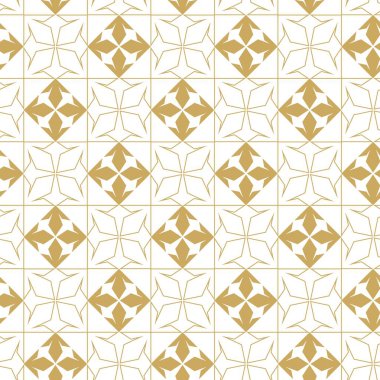 Haçlı, çizgili, çizgili soyut geometrik desen. Kusursuz vektör arkaplanı. Beyaz ve altın süs. Modern retiküle grafik tasarımı.