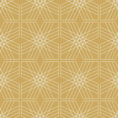 Haçlı, çizgili, çizgili soyut geometrik desen. Kusursuz vektör arkaplanı. Beyaz ve altın süs. Modern retiküle grafik tasarımı.