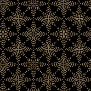 Haçlı, çizgili, çizgili soyut geometrik desen. Kusursuz vektör arkaplanı. Siyah ve altın süs. Modern retiküle grafik tasarımı.