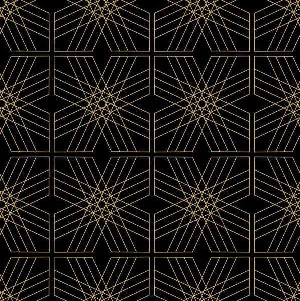 Haçlı, çizgili, çizgili soyut geometrik desen. Kusursuz vektör arkaplanı. Siyah ve altın süs. Modern retiküle grafik tasarımı.