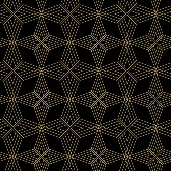 Haçlı, çizgili, çizgili soyut geometrik desen. Kusursuz vektör arkaplanı. Siyah ve altın süs. Modern retiküle grafik tasarımı.