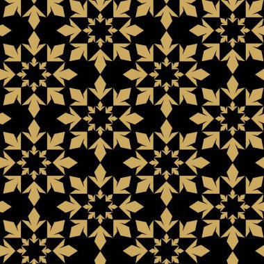 Haçlı, çizgili, çizgili soyut geometrik desen. Kusursuz vektör arkaplanı. Siyah ve altın süs. Modern retiküle grafik tasarımı.