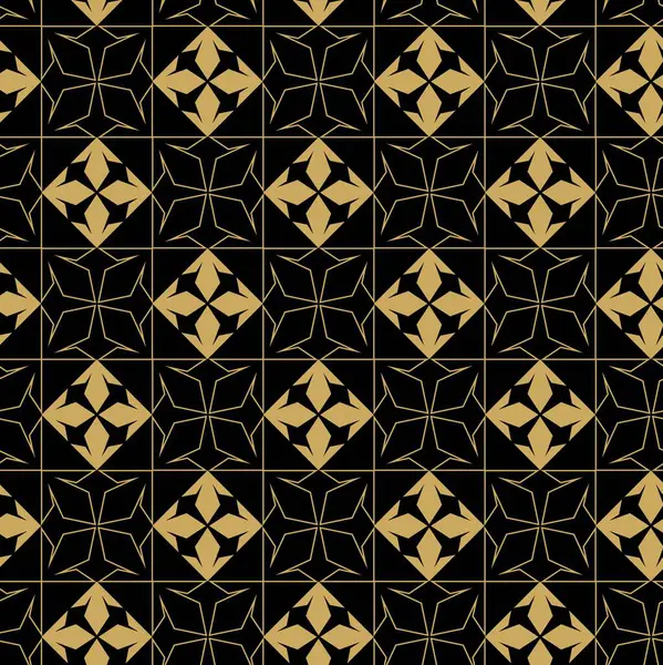Haçlı, çizgili, çizgili soyut geometrik desen. Kusursuz vektör arkaplanı. Siyah ve altın süs. Modern retiküle grafik tasarımı.