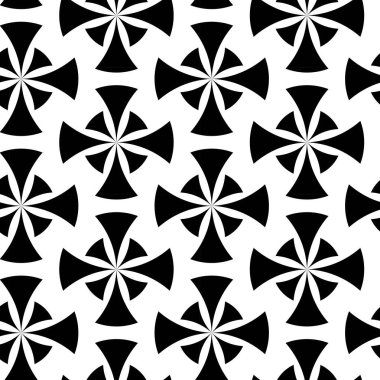 Haçlı, çizgili, çizgili soyut geometrik desen. Kusursuz vektör arkaplanı. Beyaz ve siyah süs. Modern retiküle grafik tasarımı.