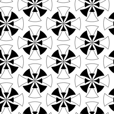 Haçlı, çizgili, çizgili soyut geometrik desen. Kusursuz vektör arkaplanı. Beyaz ve siyah süs. Modern retiküle grafik tasarımı.