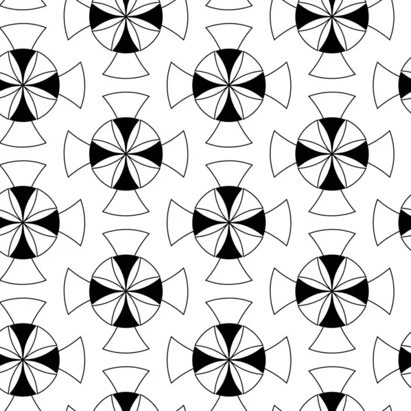 Haçlı, çizgili, çizgili soyut geometrik desen. Kusursuz vektör arkaplanı. Beyaz ve siyah süs. Modern retiküle grafik tasarımı.