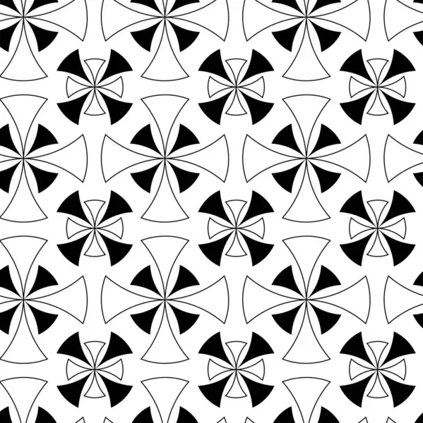 Haçlı, çizgili, çizgili soyut geometrik desen. Kusursuz vektör arkaplanı. Beyaz ve siyah süs. Modern retiküle grafik tasarımı.