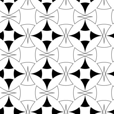 Haçlı, çizgili, çizgili soyut geometrik desen. Kusursuz vektör arkaplanı. Beyaz ve siyah süs. Modern retiküle grafik tasarımı.