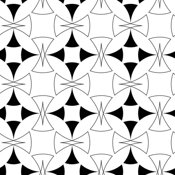 Haçlı, çizgili, çizgili soyut geometrik desen. Kusursuz vektör arkaplanı. Beyaz ve siyah süs. Modern retiküle grafik tasarımı.