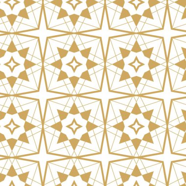 Haçlı, çizgili, çizgili soyut geometrik desen. Kusursuz vektör arkaplanı. Beyaz ve altın süs. Modern retiküle grafik tasarımı.
