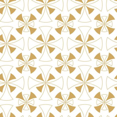Haçlı, çizgili, çizgili soyut geometrik desen. Kusursuz vektör arkaplanı. Beyaz ve altın süs. Modern retiküle grafik tasarımı.