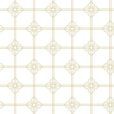 Haçlı, çizgili, çizgili soyut geometrik desen. Kusursuz vektör arkaplanı. Beyaz ve altın süs. Modern retiküle grafik tasarımı.